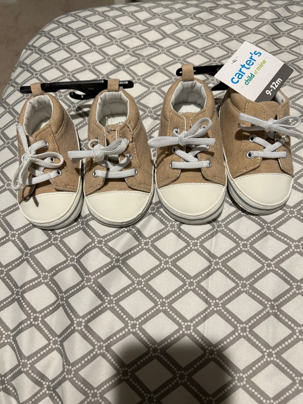 Carter's Tan and White Canvas Lace-Up Kids Sneakers 6-9 months / 9-12 months